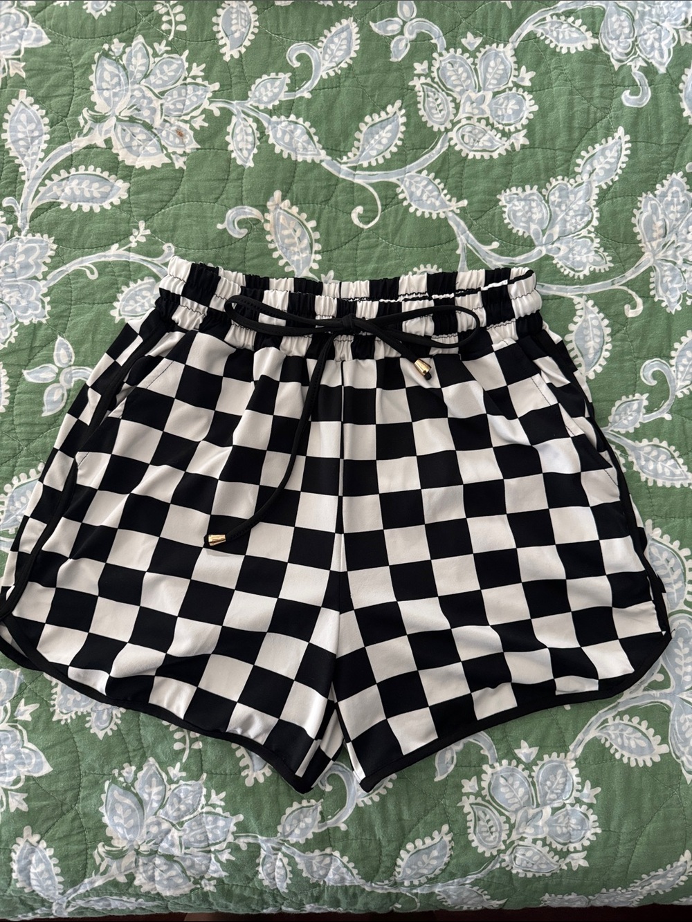 Black & White Checkered Women's Drawstring Shorts